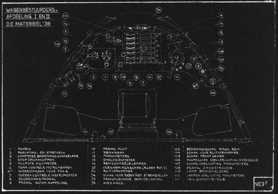 886103 Plattegrond van de stuurstand van een diesel-electrisch treinstel DE 5 (serie 51-68) van de N.S., met aanwijzing ...